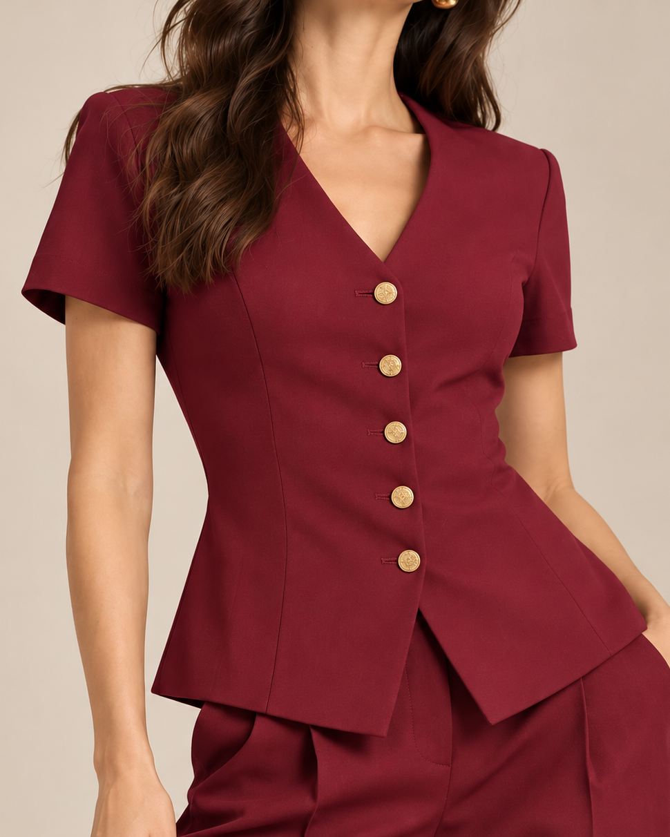 V neck golden vest - Burgundy
