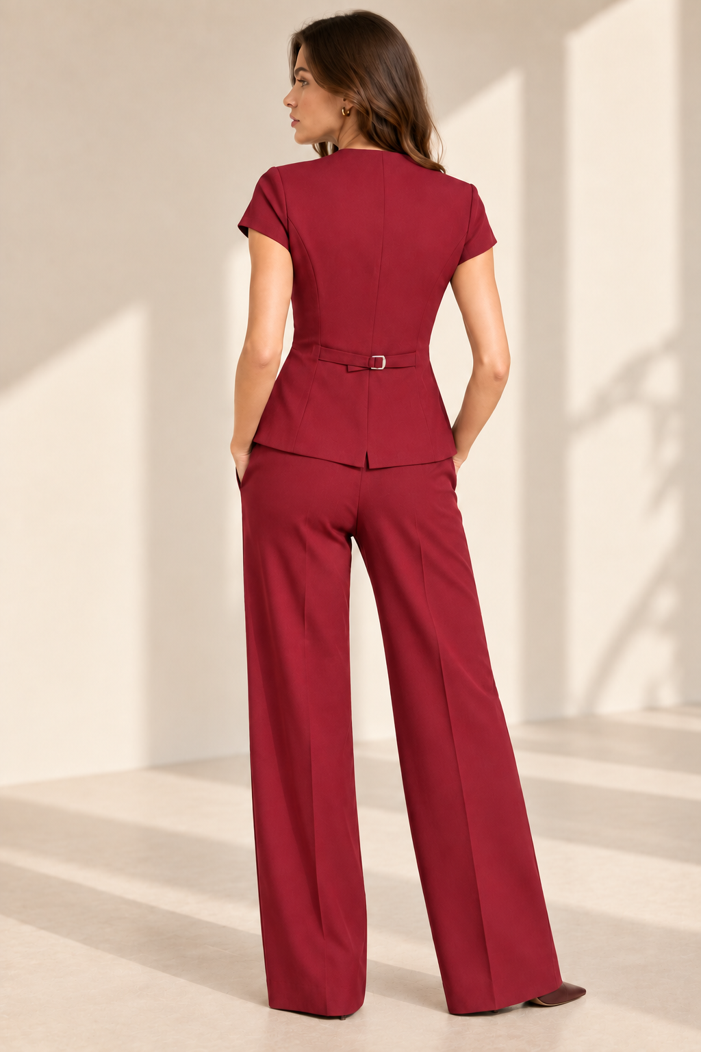V neck golden vest - Burgundy
