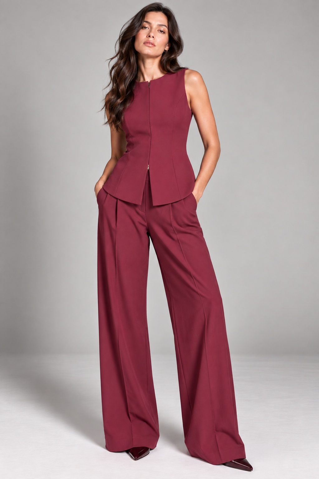 Double zipper vest - Burgundy