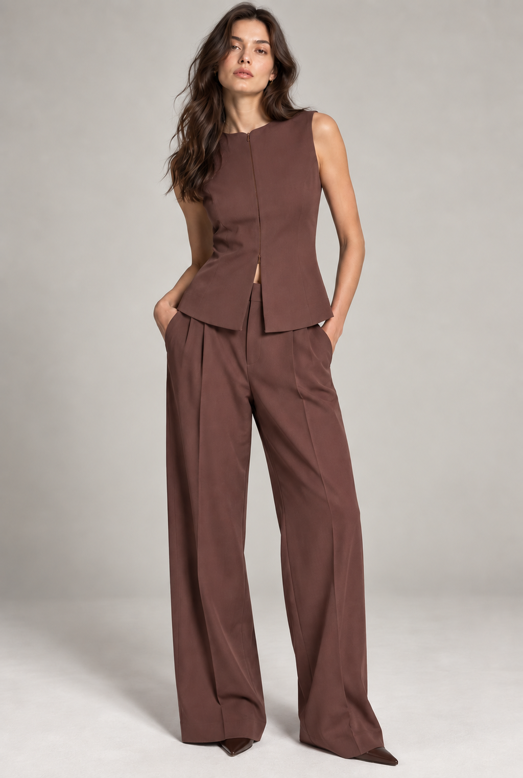 Double zipper vest - Mocha