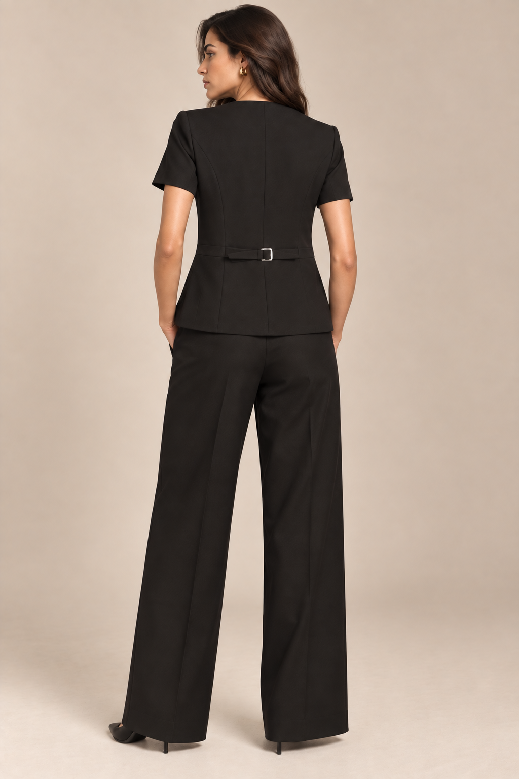 V neck golden vest - Black