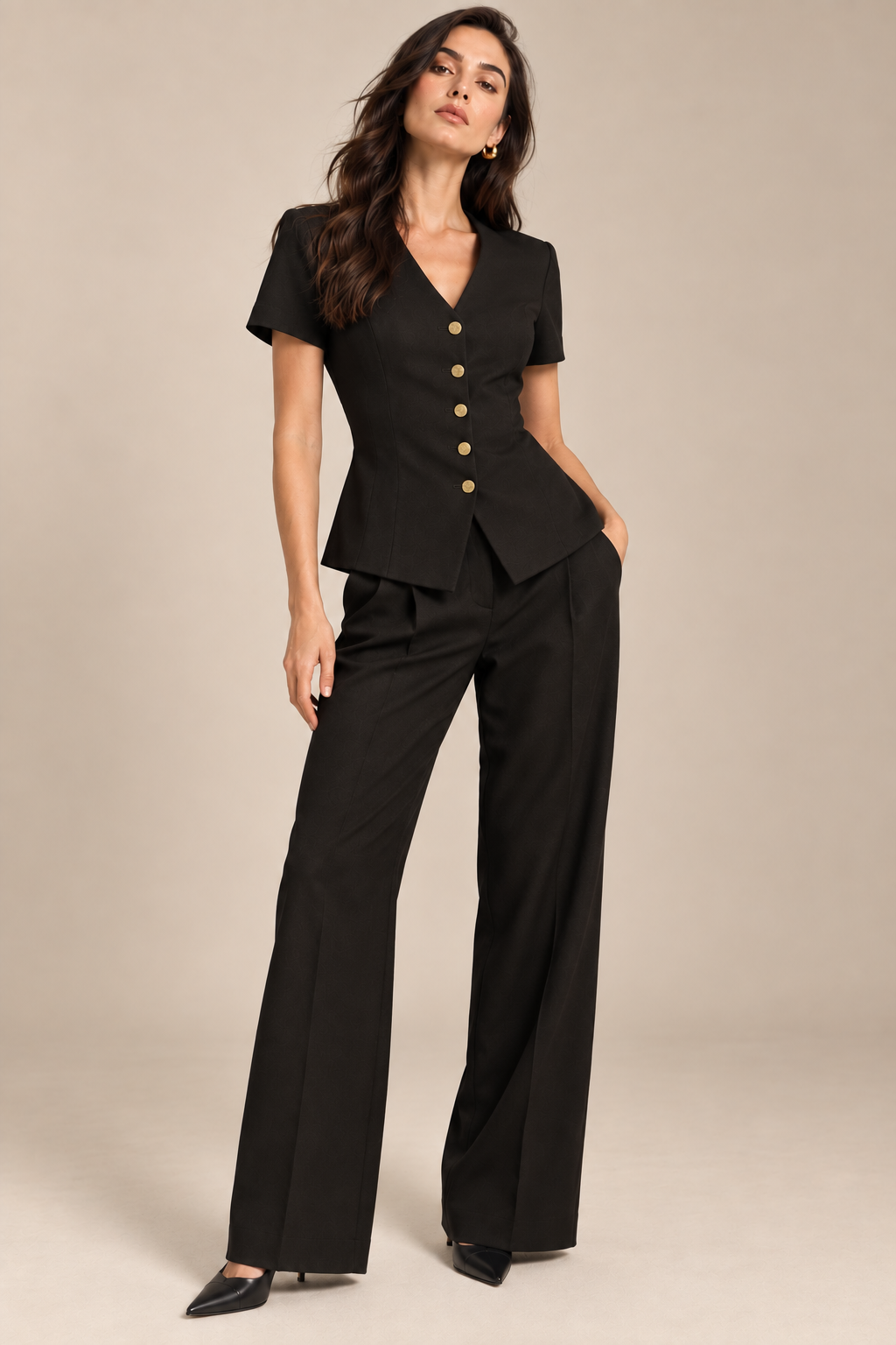 V neck golden vest - Black