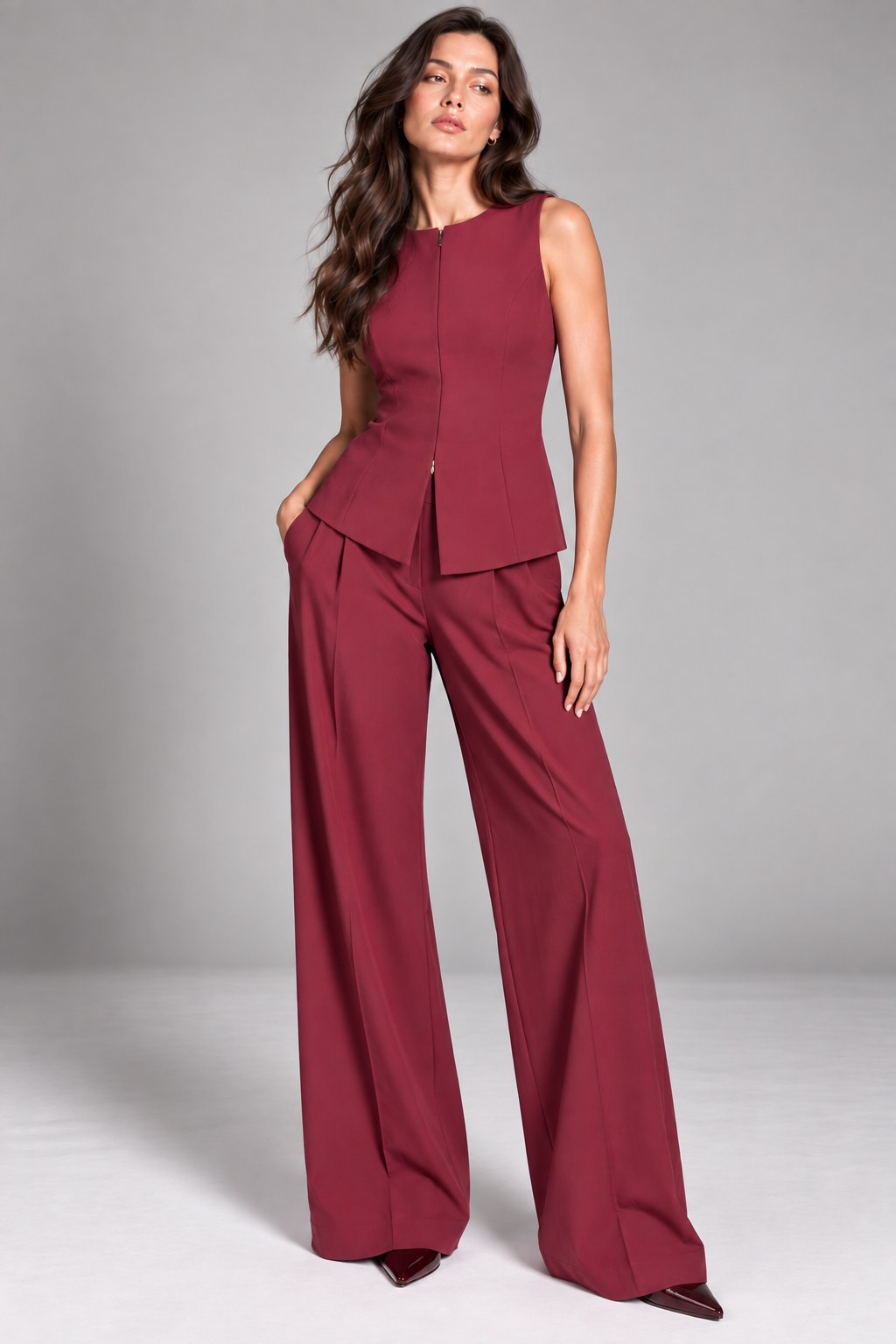 Double zipper vest - Burgundy